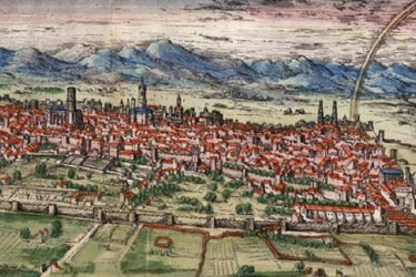 Panorámica de Barcelona realizada por Jan Conerlisz Vermeyen (1572), basada en un imagen anterior del 1535, hoy desaparecida. FUENTE: Ayuntamiento de Barcelona