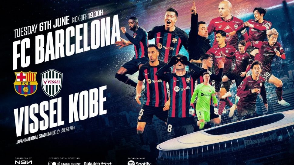 Cartel de promoción del partido entre el FC Barcelona y el Vissel Kobe. Opthecs